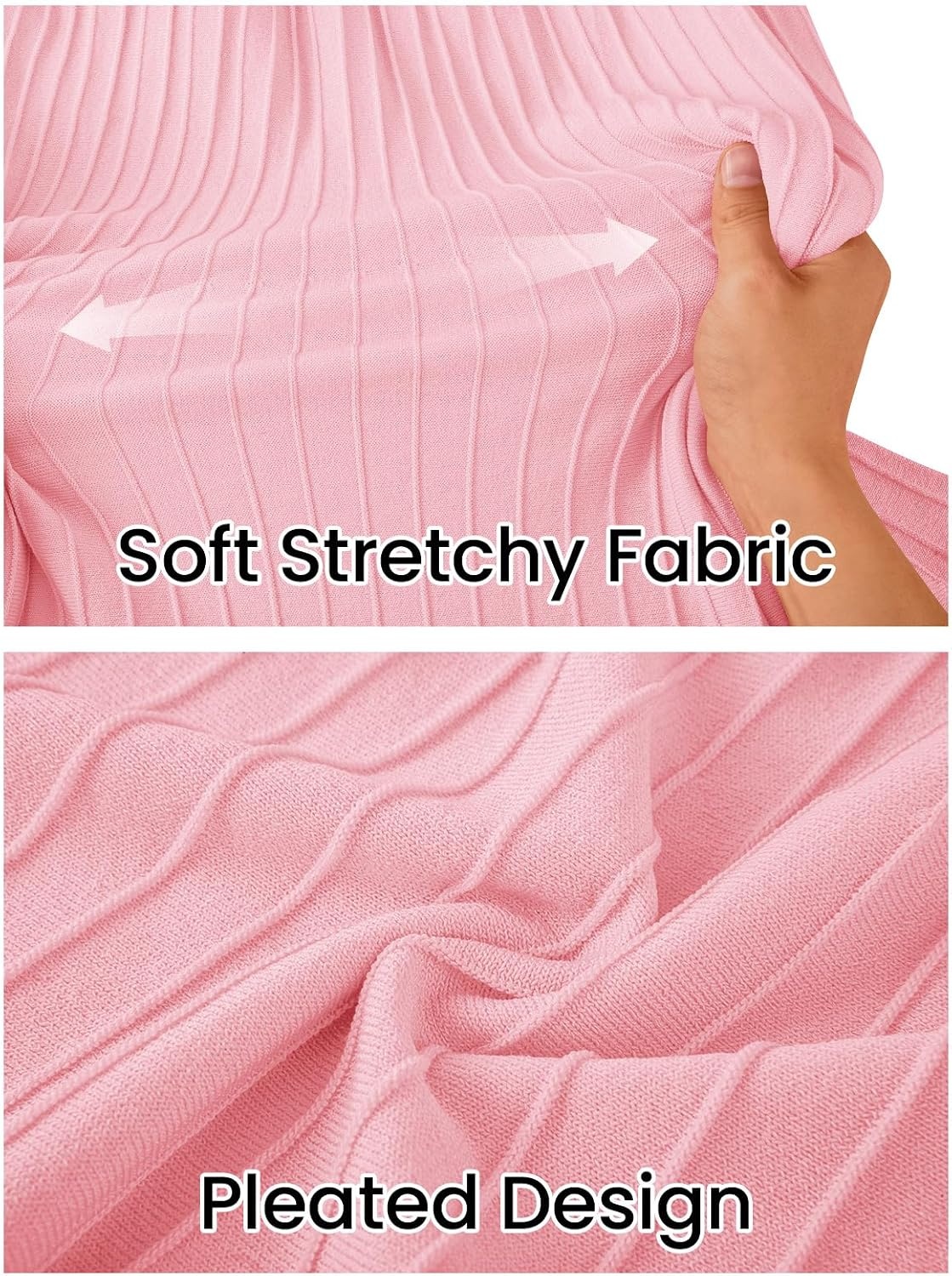 image:imageMEROKEETY Womens Summer Sleeveless Fringe Dress A Line Pleated Midi Dress Round Neck Flowy Hem Business Casual Outfits 2026 Strerchy Ribbed Knit Wedding Guest Cocktail Baby ShowerPink