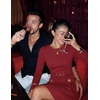 MEROKEETY Women’s Fall Business Casual Work Office Long Sleeve Mini Dress | A Line, Bodycon, Elegant Classy, Cocktail, Dinner, Date Night, Decorative Pockets, Metal Buttons, Back Zipper, Elastic Belt(Wine)