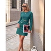 MEROKEETY Women’s Fall Business Casual Work Office Long Sleeve Mini Dress | A Line, Bodycon, Elegant Classy, Cocktail, Dinner, Date Night, Decorative Pockets, Metal Buttons, Back Zipper, Elastic Belt(Teal)