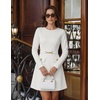 MEROKEETY Women’s Fall Business Casual Work Office Long Sleeve Mini Dress | A Line, Bodycon, Elegant Classy, Cocktail, Dinner, Date Night, Decorative Pockets, Metal Buttons, Back Zipper, Elastic Belt(White)