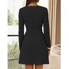 MEROKEETY Women’s Fall Business Casual Work Office Long Sleeve Mini Dress | A Line, Bodycon, Elegant Classy, Cocktail, Dinner, Date Night, Decorative Pockets, Metal Buttons, Back Zipper, Elastic Belt(Black)