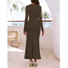MEROKEETY Women’s Fall Long Sleeve Bodycon 2026 Wedding Guest Maxi Dress | Elegant Square Neck, Ruched, Side Slit, Slim Fit, Formal Cocktail Party, Sexy Trendy Fashion, Date Night Prom Long Dresses(Coffee)