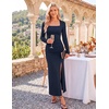 MEROKEETY Women’s Fall Long Sleeve Bodycon 2026 Wedding Guest Maxi Dress | Elegant Square Neck, Ruched, Side Slit, Slim Fit, Formal Cocktail Party, Sexy Trendy Fashion, Date Night Prom Long Dresses(Navy)