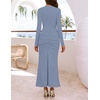 MEROKEETY Women’s Fall Long Sleeve Bodycon 2026 Wedding Guest Maxi Dress | Elegant Square Neck, Ruched, Side Slit, Slim Fit, Formal Cocktail Party, Sexy Trendy Fashion, Date Night Prom Long Dresses(Dusty Blue)