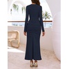 MEROKEETY Women’s Fall Long Sleeve Bodycon 2026 Wedding Guest Maxi Dress | Elegant Square Neck, Ruched, Side Slit, Slim Fit, Formal Cocktail Party, Sexy Trendy Fashion, Date Night Prom Long Dresses(Navy)