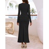MEROKEETY Women’s Fall Long Sleeve Bodycon 2026 Wedding Guest Maxi Dress | Elegant Square Neck, Ruched, Side Slit, Slim Fit, Formal Cocktail Party, Sexy Trendy Fashion, Date Night Prom Long Dresses(Black)