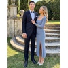MEROKEETY Women’s Fall Long Sleeve Bodycon 2026 Wedding Guest Maxi Dress | Elegant Square Neck, Ruched, Side Slit, Slim Fit, Formal Cocktail Party, Sexy Trendy Fashion, Date Night Prom Long Dresses(Dusty Blue)