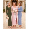 MEROKEETY Women’s Fall Long Sleeve Bodycon 2026 Wedding Guest Maxi Dress | Elegant Square Neck, Ruched, Side Slit, Slim Fit, Formal Cocktail Party, Sexy Trendy Fashion, Date Night Prom Long Dresses(Dusty Blue)