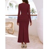 MEROKEETY Women’s Fall Long Sleeve Bodycon 2026 Wedding Guest Maxi Dress | Elegant Square Neck, Ruched, Side Slit, Slim Fit, Formal Cocktail Party, Sexy Trendy Fashion, Date Night Prom Long Dresses(Wine)