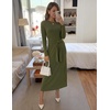 MEROKEETY Women’s Fall Long Sleeve Casual T Shirt Work Maxi Dress | Tie Waist, Wrap, Crew Neck, Business Casual, Slim Fit, Long Dress, Elegant, Solid Color, 2026 Winter, Dressy, Vacation(Army)