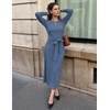 MEROKEETY Women’s Fall Long Sleeve Casual T Shirt Work Maxi Dress | Tie Waist, Wrap, Crew Neck, Business Casual, Slim Fit, Long Dress, Elegant, Solid Color, 2026 Winter, Dressy, Vacation(Dusty Blue)