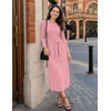 MEROKEETY Women’s Fall Long Sleeve Casual T Shirt Work Maxi Dress | Tie Waist, Wrap, Crew Neck, Business Casual, Slim Fit, Long Dress, Elegant, Solid Color, 2026 Winter, Dressy, Vacation(Pink)