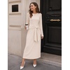 MEROKEETY Women’s Fall Long Sleeve Casual T Shirt Work Maxi Dress | Tie Waist, Wrap, Crew Neck, Business Casual, Slim Fit, Long Dress, Elegant, Solid Color, 2026 Winter, Dressy, Vacation(Blush Pink)