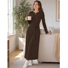 MEROKEETY Women’s Fall Long Sleeve Casual T Shirt Work Maxi Dress | Tie Waist, Wrap, Crew Neck, Business Casual, Slim Fit, Long Dress, Elegant, Solid Color, 2026 Winter, Dressy, Vacation(Coffee)