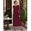 MEROKEETY Women’s Fall Long Sleeve Casual T Shirt Work Maxi Dress | Tie Waist, Wrap, Crew Neck, Business Casual, Slim Fit, Long Dress, Elegant, Solid Color, 2026 Winter, Dressy, Vacation(Burgundy)