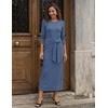 MEROKEETY Women’s Fall Long Sleeve Casual T Shirt Work Maxi Dress | Tie Waist, Wrap, Crew Neck, Business Casual, Slim Fit, Long Dress, Elegant, Solid Color, 2026 Winter, Dressy, Vacation(Dusty Blue)