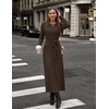 MEROKEETY Women’s Fall Long Sleeve Casual T Shirt Work Maxi Dress | Tie Waist, Wrap, Crew Neck, Business Casual, Slim Fit, Long Dress, Elegant, Solid Color, 2026 Winter, Dressy, Vacation(Coffee)