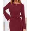 MEROKEETY Women’s Fall Long Sleeve Tie Waist Boat Neck Elegant Midi Dresses | Ruched Waist, Trendy Bell Sleeve, Back Slit, Slimming Fit, Business Casual, Formal Wedding Guest Cocktail Dress, Work Outfits(Wine)