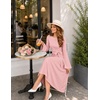 MEROKEETY Women’s Fall Long Sleeve Tie Waist Boat Neck Elegant Midi Dresses | Ruched Waist, Trendy Bell Sleeve, Back Slit, Slimming Fit, Business Casual, Formal Wedding Guest Cocktail Dress, Work Outfits(Pink)