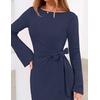 MEROKEETY Women’s Fall Long Sleeve Tie Waist Boat Neck Elegant Midi Dresses | Ruched Waist, Trendy Bell Sleeve, Back Slit, Slimming Fit, Business Casual, Formal Wedding Guest Cocktail Dress, Work Outfits(Navy)
