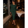 MEROKEETY Women’s Fall Long Sleeve Tie Waist Boat Neck Elegant Midi Dresses | Ruched Waist, Trendy Bell Sleeve, Back Slit, Slimming Fit, Business Casual, Formal Wedding Guest Cocktail Dress, Work Outfits(Green)