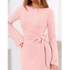 MEROKEETY Women’s Fall Long Sleeve Tie Waist Boat Neck Elegant Midi Dresses | Ruched Waist, Trendy Bell Sleeve, Back Slit, Slimming Fit, Business Casual, Formal Wedding Guest Cocktail Dress, Work Outfits(Pink)