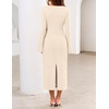 MEROKEETY Women’s Fall Long Sleeve Tie Waist Boat Neck Elegant Midi Dresses | Ruched Waist, Trendy Bell Sleeve, Back Slit, Slimming Fit, Business Casual, Formal Wedding Guest Cocktail Dress, Work Outfits(Apricot)