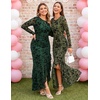 MEROKEETY Women’s Fall Wedding Guest Cocktail Formal Maxi Dresses | Long Sleeve, Floral, Boat Neck, Bodycon, Asymmetric Ruffle Hem, Mesh, Sexy High Slit, Bridesmaid, Dinner, 2026 Long Dress(Army Green)
