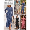 MEROKEETY Women’s Fall Wedding Guest Cocktail Formal Maxi Dresses | Long Sleeve, Floral, Boat Neck, Bodycon, Asymmetric Ruffle Hem, Mesh, Sexy High Slit, Bridesmaid, Dinner, 2026 Long Dress(Dusty Blue)