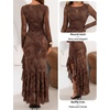 MEROKEETY Women’s Fall Wedding Guest Cocktail Formal Maxi Dresses | Long Sleeve, Floral, Boat Neck, Bodycon, Asymmetric Ruffle Hem, Mesh, Sexy High Slit, Bridesmaid, Dinner, 2026 Long Dress(Brown)