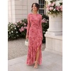 MEROKEETY Women’s Fall Wedding Guest Cocktail Formal Maxi Dresses | Long Sleeve, Floral, Boat Neck, Bodycon, Asymmetric Ruffle Hem, Mesh, Sexy High Slit, Bridesmaid, Dinner, 2026 Long Dress(Pink)