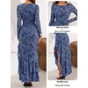 MEROKEETY Women’s Fall Wedding Guest Cocktail Formal Maxi Dresses | Long Sleeve, Floral, Boat Neck, Bodycon, Asymmetric Ruffle Hem, Mesh, Sexy High Slit, Bridesmaid, Dinner, 2026 Long Dress(Dusty Blue)