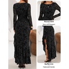 MEROKEETY Women’s Fall Wedding Guest Cocktail Formal Maxi Dresses | Long Sleeve, Floral, Boat Neck, Bodycon, Asymmetric Ruffle Hem, Mesh, Sexy High Slit, Bridesmaid, Dinner, 2026 Long Dress(Black)