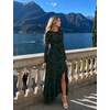 MEROKEETY Women’s Fall Wedding Guest Cocktail Formal Maxi Dresses | Long Sleeve, Floral, Boat Neck, Bodycon, Asymmetric Ruffle Hem, Mesh, Sexy High Slit, Bridesmaid, Dinner, 2026 Long Dress(Dark Green)