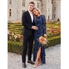 MEROKEETY Women’s Fall Wedding Guest Cocktail Formal Maxi Dresses | Long Sleeve, Floral, Boat Neck, Bodycon, Asymmetric Ruffle Hem, Mesh, Sexy High Slit, Bridesmaid, Dinner, 2026 Long Dress(Navy)