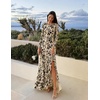 MEROKEETY Women’s Fall Wedding Guest Cocktail Formal Maxi Dresses | Long Sleeve, Floral, Boat Neck, Bodycon, Asymmetric Ruffle Hem, Mesh, Sexy High Slit, Bridesmaid, Dinner, 2026 Long Dress(Apricot)