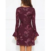 MEROKEETY Women’s Floral Mesh Wedding Guest Cocktail Party Dress | Ruffled Long Sleeve, Bodycon, Boat Neck, Fit and Flare, Mini Length, Bridal Shower, Date, Formal Elegant , Fall Dress 2026(Burgundy)