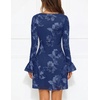 MEROKEETY Women’s Floral Mesh Wedding Guest Cocktail Party Dress | Ruffled Long Sleeve, Bodycon, Boat Neck, Fit and Flare, Mini Length, Bridal Shower, Date, Formal Elegant , Fall Dress 2026(Navy)