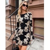 MEROKEETY Women’s Floral Mesh Wedding Guest Cocktail Party Dress | Ruffled Long Sleeve, Bodycon, Boat Neck, Fit and Flare, Mini Length, Bridal Shower, Date, Formal Elegant , Fall Dress 2026(Blackwhite)