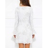 MEROKEETY Women’s Floral Mesh Wedding Guest Cocktail Party Dress | Ruffled Long Sleeve, Bodycon, Boat Neck, Fit and Flare, Mini Length, Bridal Shower, Date, Formal Elegant , Fall Dress 2026(White)