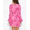 MEROKEETY Women’s Floral Mesh Wedding Guest Cocktail Party Dress | Ruffled Long Sleeve, Bodycon, Boat Neck, Fit and Flare, Mini Length, Bridal Shower, Date, Formal Elegant , Fall Dress 2026(Hotpink)