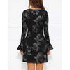 MEROKEETY Women’s Floral Mesh Wedding Guest Cocktail Party Dress | Ruffled Long Sleeve, Bodycon, Boat Neck, Fit and Flare, Mini Length, Bridal Shower, Date, Formal Elegant , Fall Dress 2026(Black)