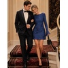 MEROKEETY Women’s Floral Mesh Wedding Guest Cocktail Party Dress | Ruffled Long Sleeve, Bodycon, Boat Neck, Fit and Flare, Mini Length, Bridal Shower, Date, Formal Elegant , Fall Dress 2026(Navy)