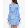 MEROKEETY Women’s Floral Mesh Wedding Guest Cocktail Party Dress | Ruffled Long Sleeve, Bodycon, Boat Neck, Fit and Flare, Mini Length, Bridal Shower, Date, Formal Elegant , Fall Dress 2026(Blue)
