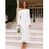 MEROKEETY Women’s Lace Off The Shoulder Wedding Guest Maxi Dress 2026 | Floral Jacquard, Bell Long Sleeve, Fitted, Bodycon, Ruched, Lined, Elegant Formal Outfifs, Cocktail Party Date Night Dresses(White)