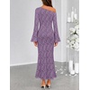 MEROKEETY Women’s Lace Off The Shoulder Wedding Guest Maxi Dress 2026 | Floral Jacquard, Bell Long Sleeve, Fitted, Bodycon, Ruched, Lined, Elegant Formal Outfifs, Cocktail Party Date Night Dresses(Purple)