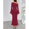 MEROKEETY Women’s Lace Off The Shoulder Wedding Guest Maxi Dress 2026 | Floral Jacquard, Bell Long Sleeve, Fitted, Bodycon, Ruched, Lined, Elegant Formal Outfifs, Cocktail Party Date Night Dresses(Burgundy)