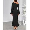MEROKEETY Women’s Lace Off The Shoulder Wedding Guest Maxi Dress 2026 | Floral Jacquard, Bell Long Sleeve, Fitted, Bodycon, Ruched, Lined, Elegant Formal Outfifs, Cocktail Party Date Night Dresses(Black)
