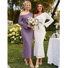 MEROKEETY Women’s Lace Off The Shoulder Wedding Guest Maxi Dress 2026 | Floral Jacquard, Bell Long Sleeve, Fitted, Bodycon, Ruched, Lined, Elegant Formal Outfifs, Cocktail Party Date Night Dresses(White)