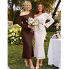 MEROKEETY Women’s Lace Off The Shoulder Wedding Guest Maxi Dress 2026 | Floral Jacquard, Bell Long Sleeve, Fitted, Bodycon, Ruched, Lined, Elegant Formal Outfifs, Cocktail Party Date Night Dresses(Coffee)